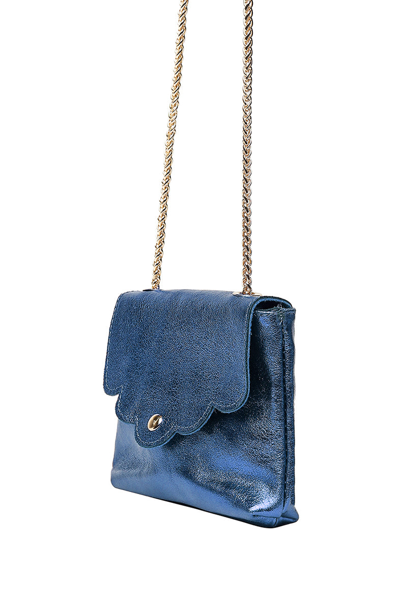 Sac Pochette Mini Pia métallisée - Bleu métal