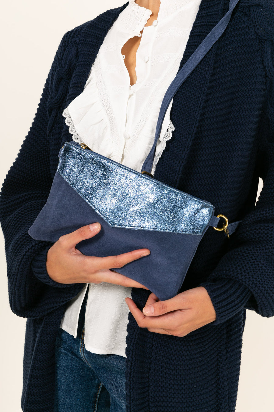Sac Pochette cuir bi-matière, Lilas
