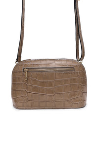 Sac En Cuir Véritable Aspect Croco Taupe - Marque ACCESSOIRES & DAZ - Neuf Avec Étiquettes