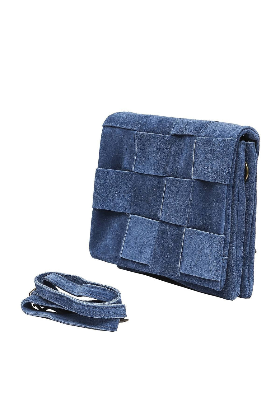 Sac pochette en daim, Dounia - Bleu