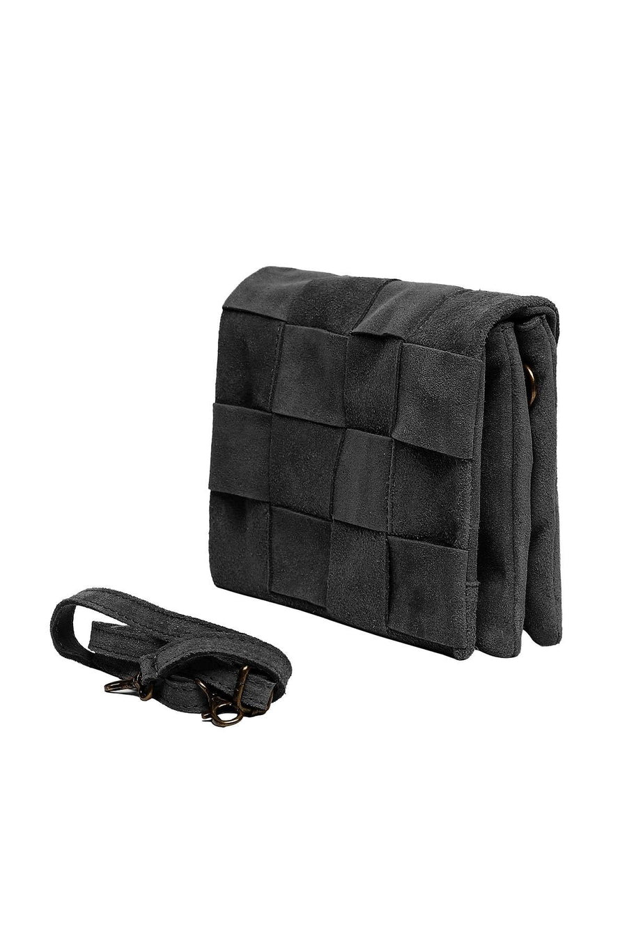 Sac pochette en daim, Dounia - Noir