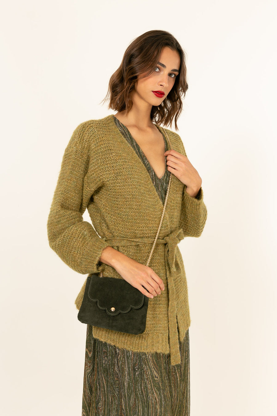 Sac Pochette Mini Pia daim - Kaki