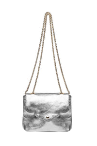 Pochette Beijo Classic - Gris Argenté Métallisé Avec Chaîne Argent - Occasion