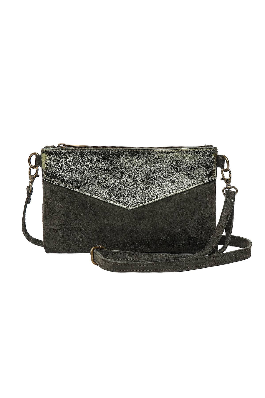 Sac Pochette cuir bi-matière, Lilas