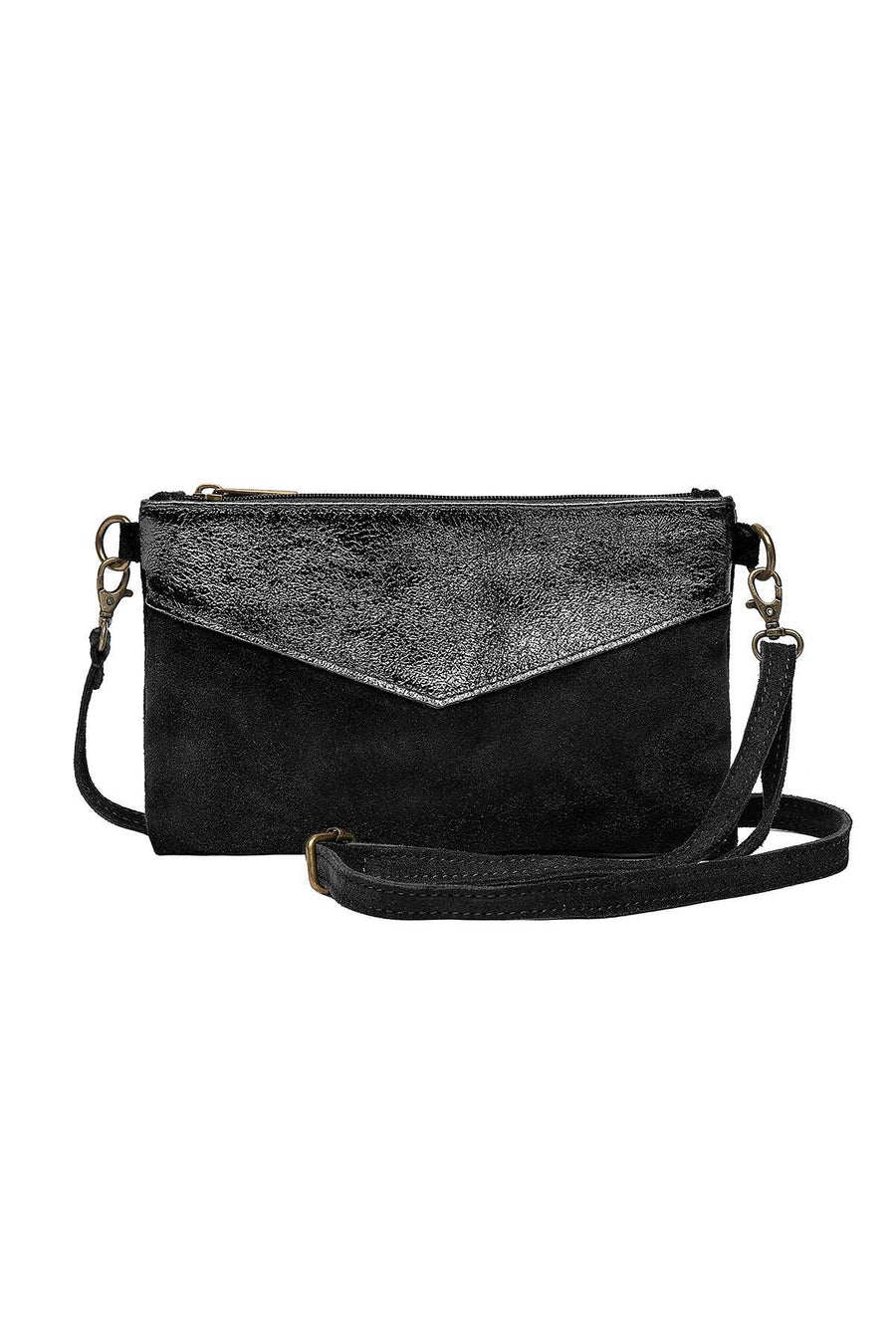 Sac Pochette cuir bi-matière, Lilas