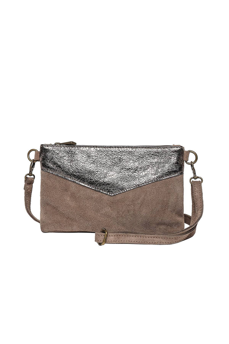 Sac Pochette cuir bi-matière, Lilas