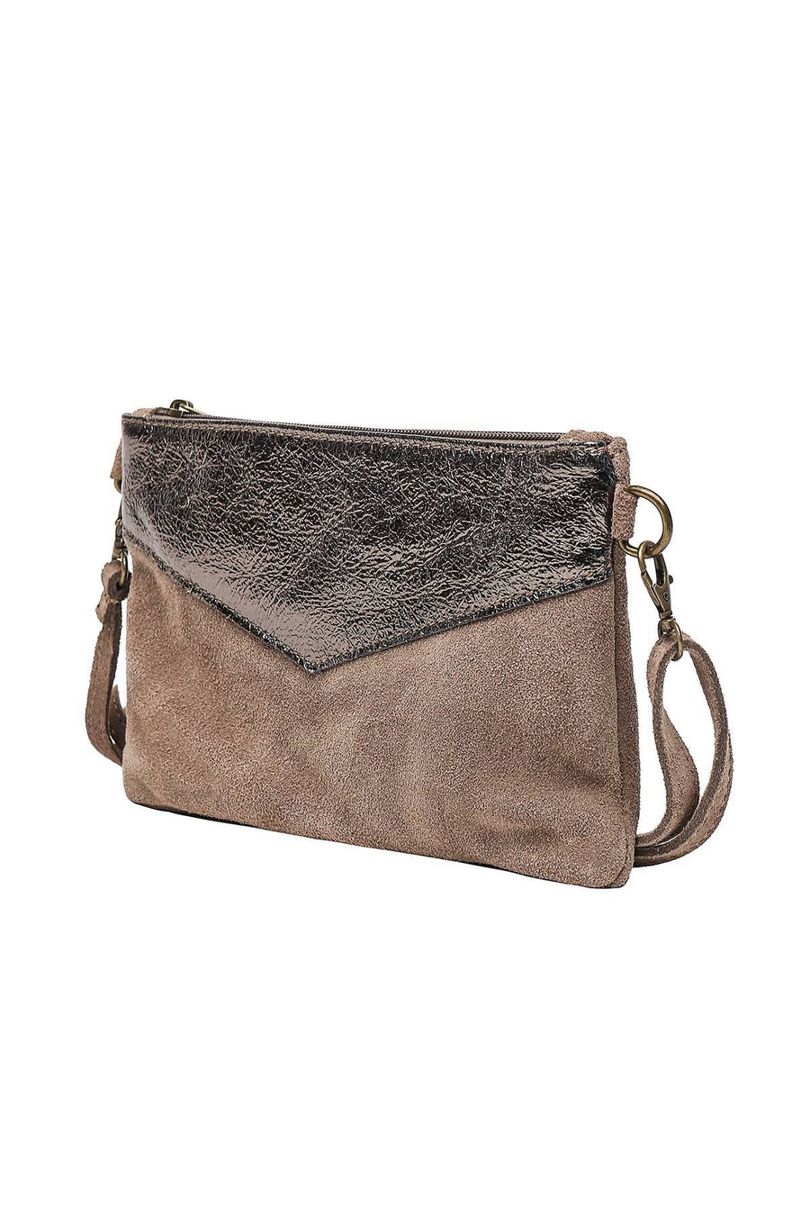 Sac Pochette cuir bi-matière, Lilas