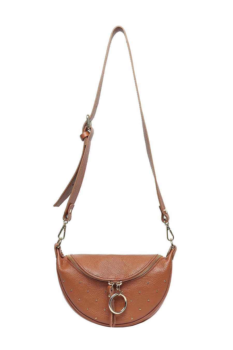 Sac banane cuir grainé, Ema - Cognac