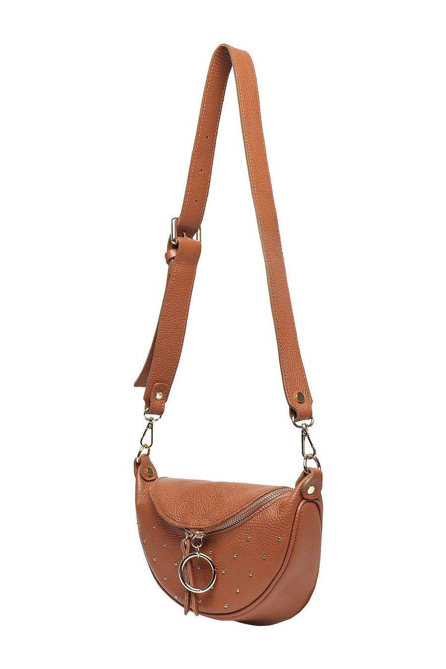 Sac banane cuir grainé, Ema - Cognac