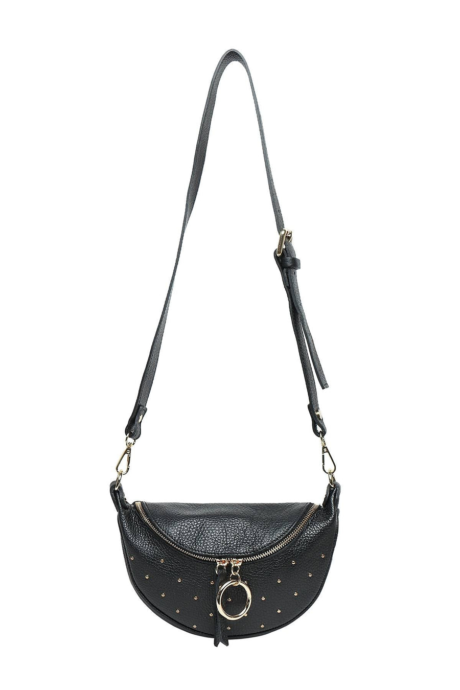 Sac banane cuir grainé, Ema - Noir