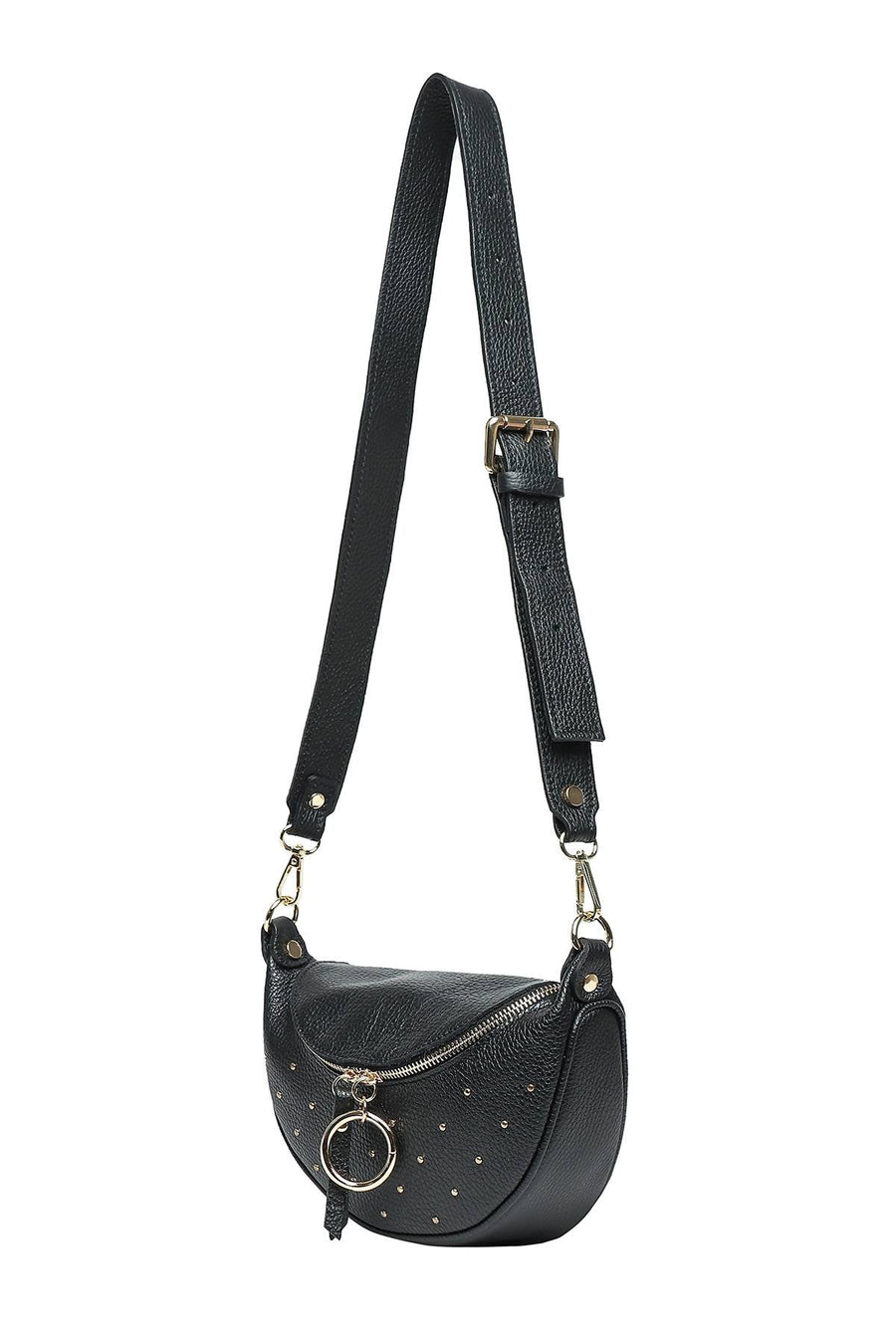 Sac banane cuir grainé, Ema - Noir
