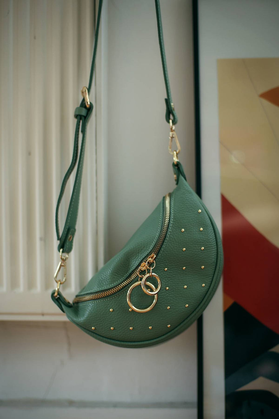 Sac banane cuir grainé, Ema - Vert clair