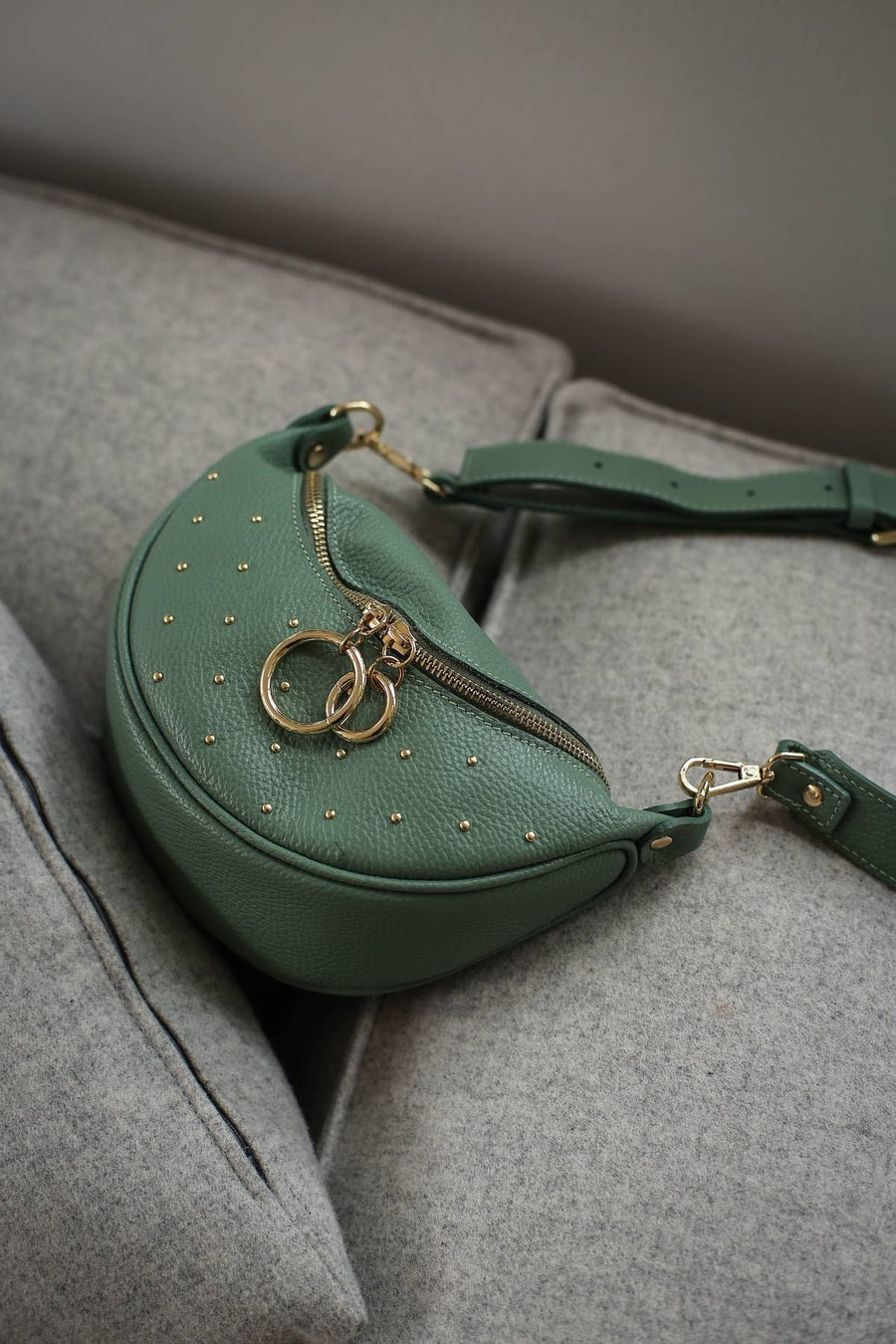 Sac banane cuir grainé, Ema - Vert clair
