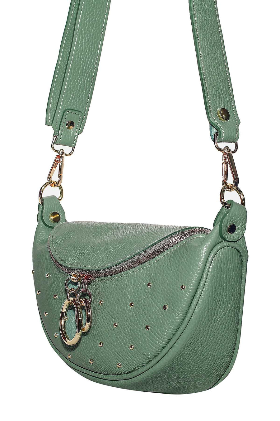 Sac banane cuir grainé, Ema - Vert clair