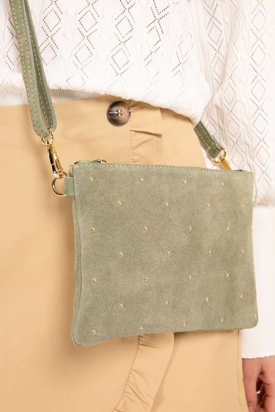 Sac pochette cuir suède, Tiphaine - Vert clair