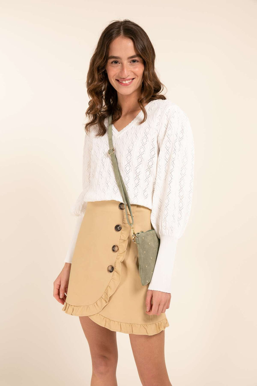 Sac pochette cuir suède, Tiphaine - Vert clair
