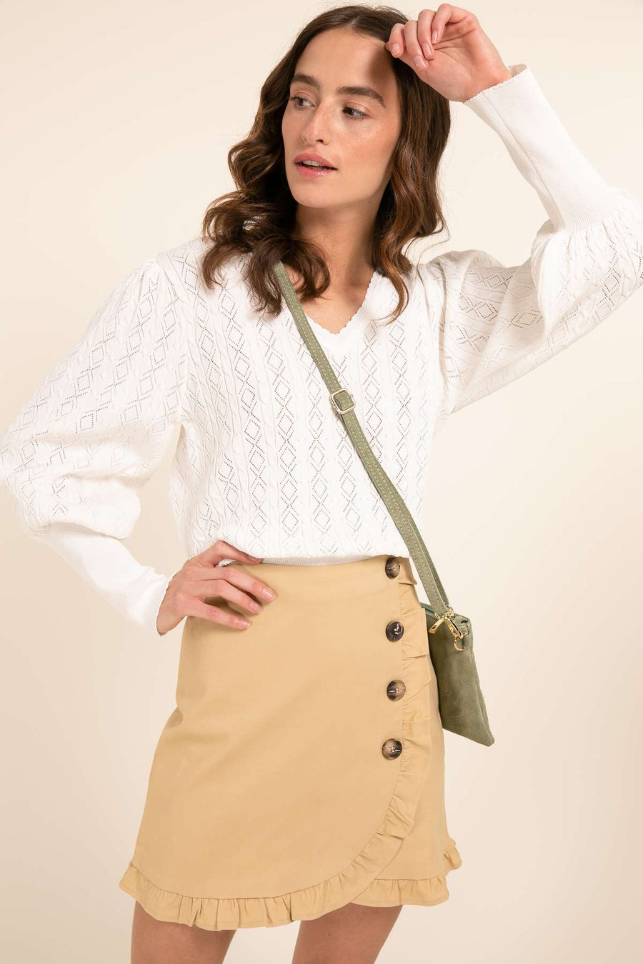 Sac pochette cuir suède, Tiphaine - Vert clair