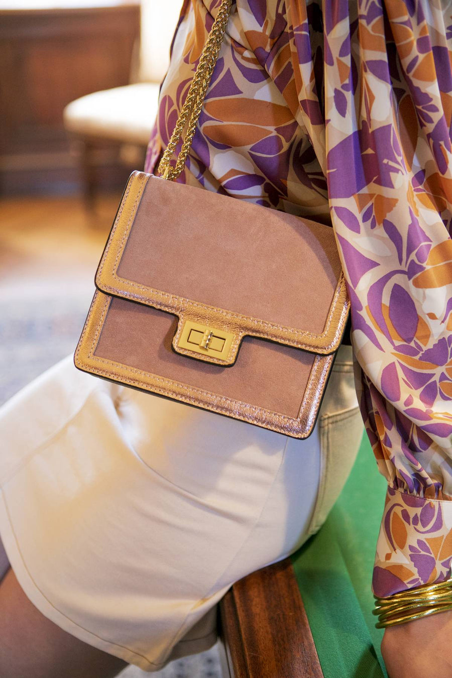 Sac bandoulière cuir Kim - Rose
