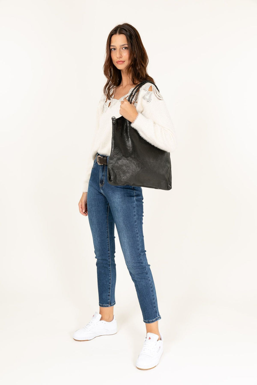 Sac cabas cuir, Amy métal - Noir métal
