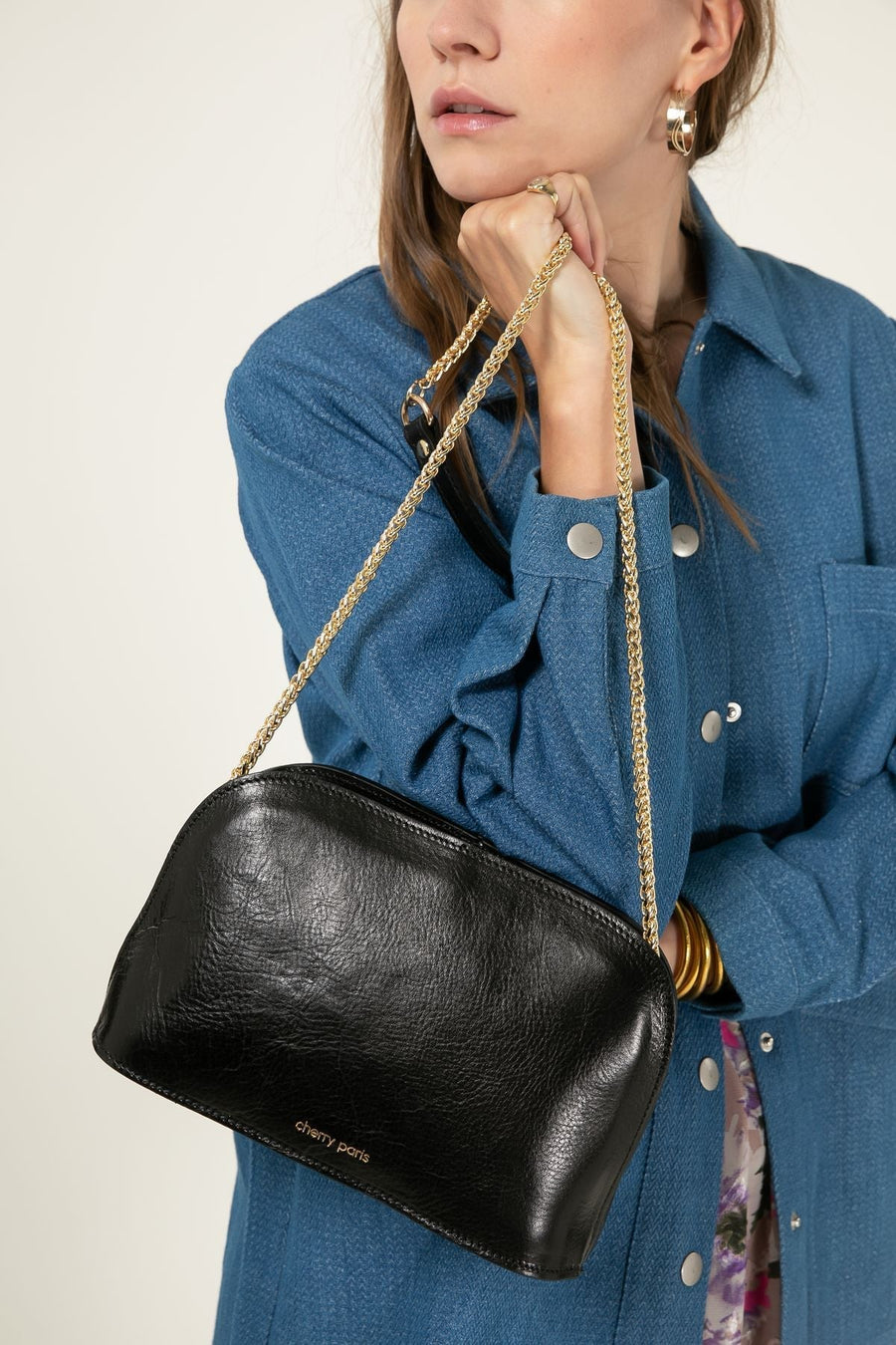 Sac bandoulière cuir, Deborah - Noir