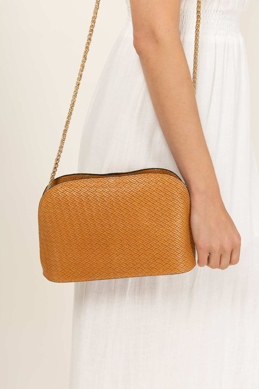 Sac bandoulière cuir, Deborah tressé - Camel