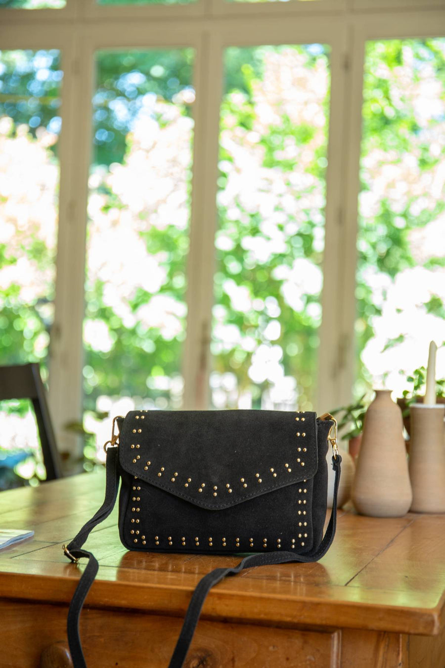 Sac bandoulière cuir Kiara - Noir