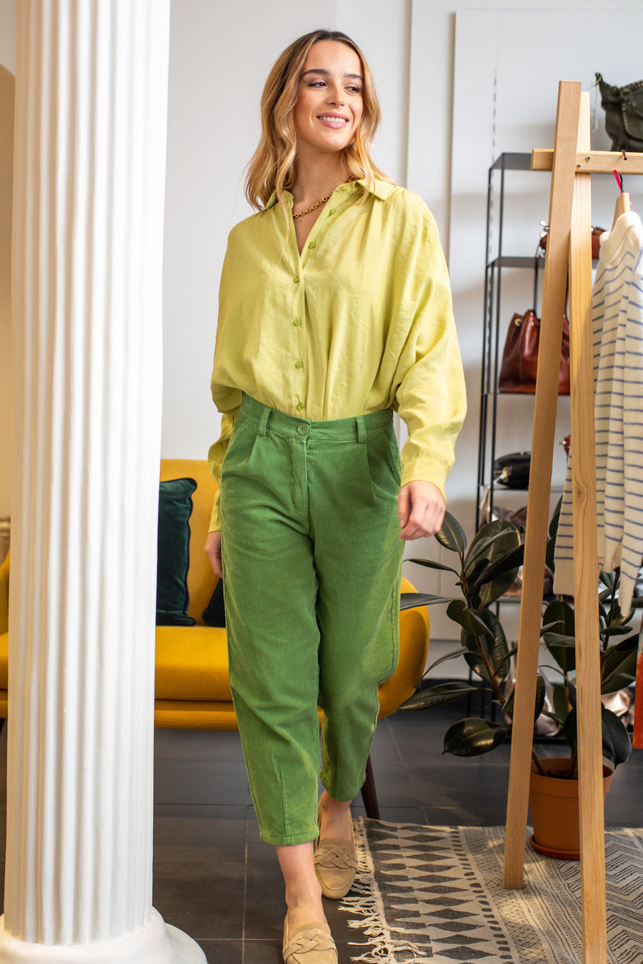 Pantalon Anelyse en velours vert