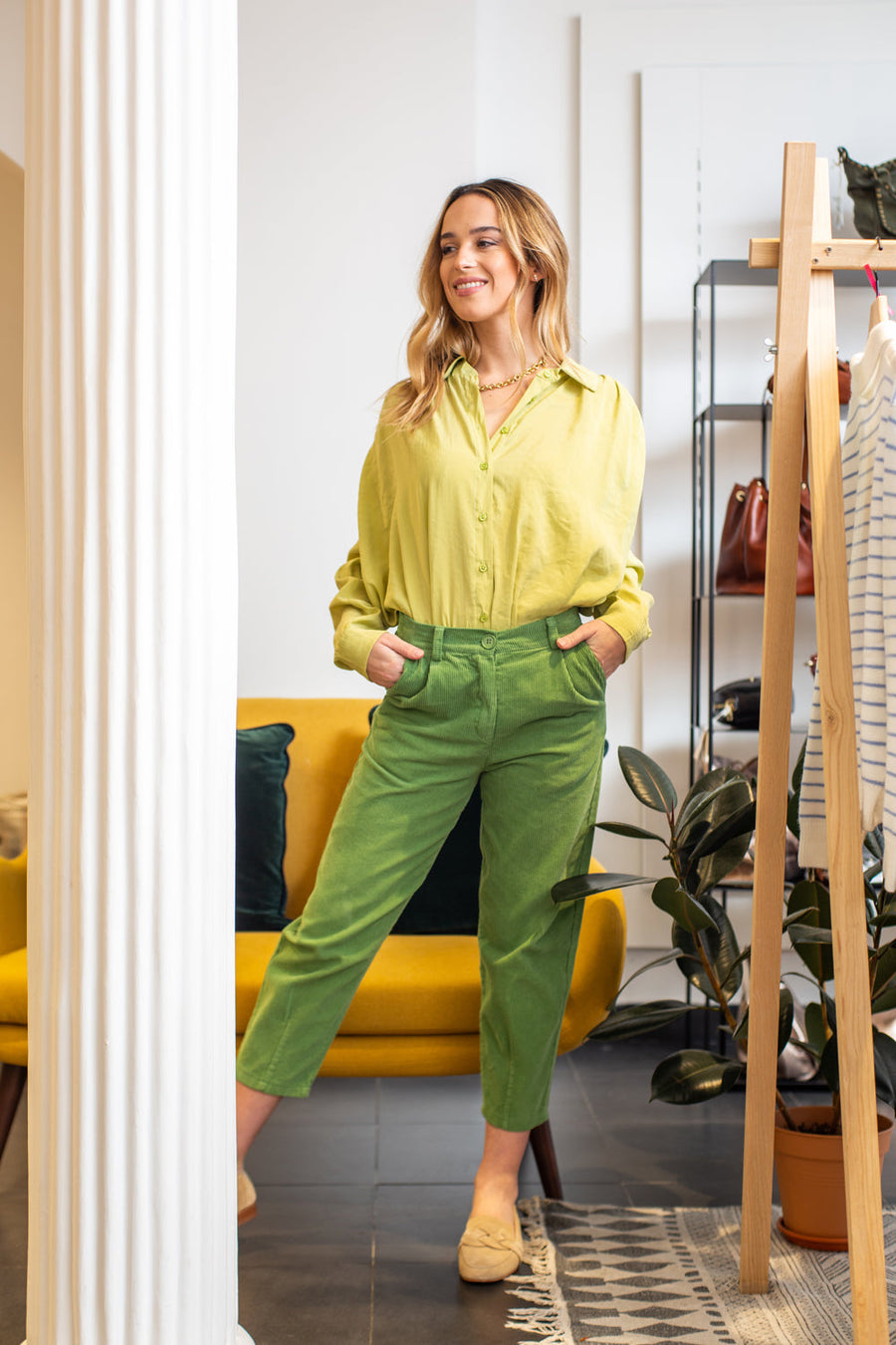 Pantalon Anelyse en velours vert