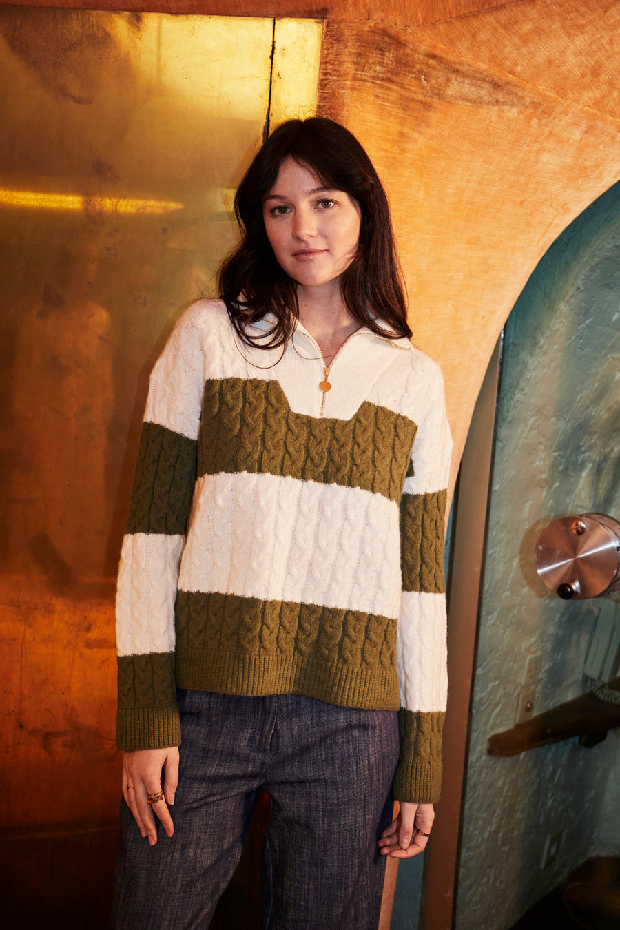 Pull Geraldine en laine blanc kaki