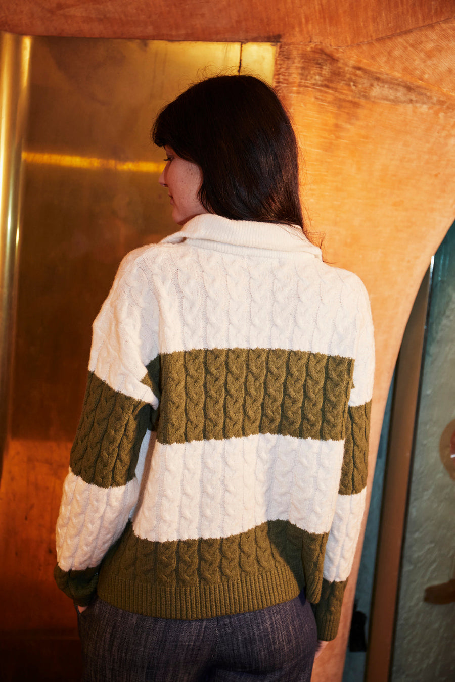 Pull Geraldine en laine blanc kaki
